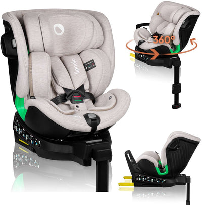 Lionelo Harmony – i-Size Autositz 4in1 – 360° drehbar – breiter Sitz – Isofix + Stützbein – rückwärtsgerichtet bis 105 cm (18 kg) – 40 bis 150 cm – 0 bis 36 kg – Seitenaufprallschutz – RWF und FWF – Bambusbezug – Dri-Sitz – Kopfstütze verstellbar