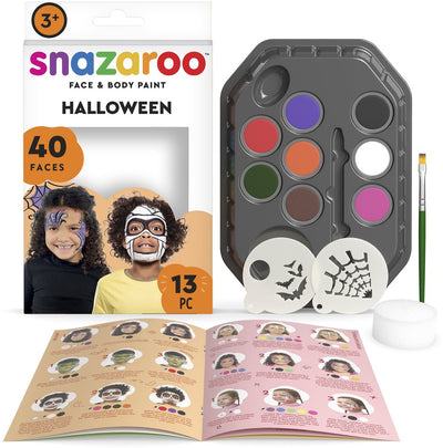 Snazaroo 1172184 Halloween-Charaktere Aqua-Schminkset – Kinderschminken – Hexe, Skelett-Zombie-Schminkset – 13-teilig, hypoallergen