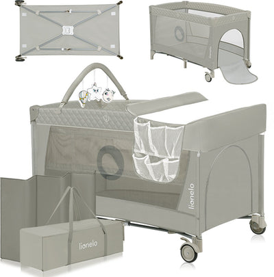 Lionelo Flower Campingbett – 2in1 – Mitwachsendes Bett – Beistellbett – Lockguard – Tragetasche – Reisebettbox – praktischer Seiteneingang mit Reißverschluss – hochwertige Schaumstoffmatratze – Schnellklappsystem – Multifunktionsbox und Reisebett