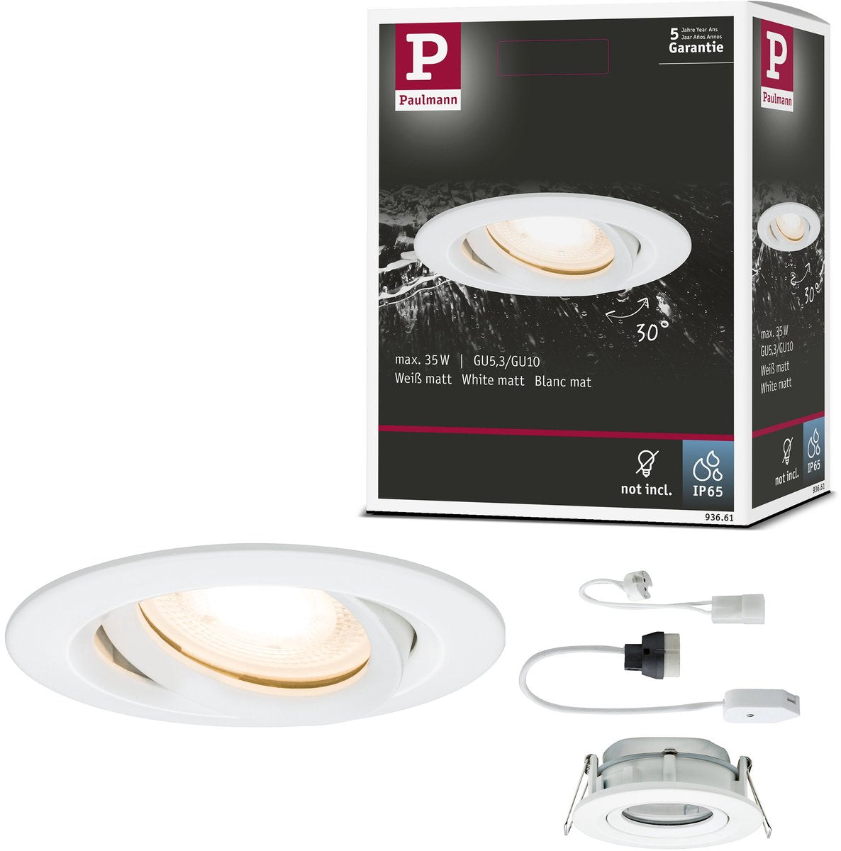 Paulmann Einbauleuchte Nova Plus schwenkbar IP65 rund 93 mm 30° GU5,3 GU10 max. 35W 230 12V dimmbar weiß matt