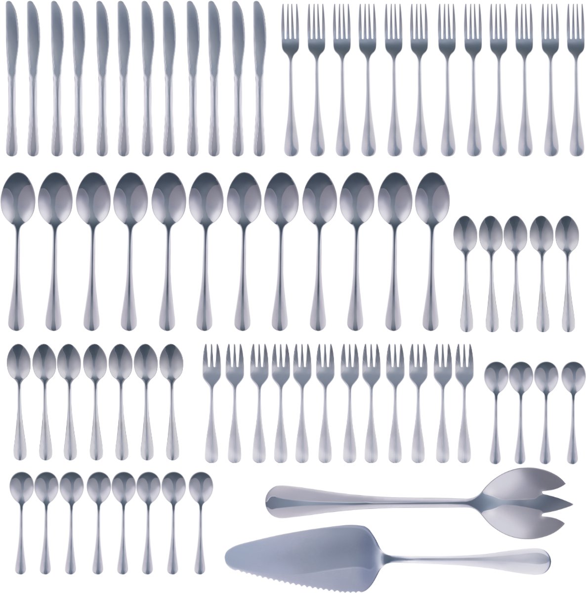 Alpina Besteckset 75-teilig für 12 Personen – Besteckset aus Edelstahl – Messer, Gabeln, Löffel, Teelöffel, Kaffeelöffel, Gebäckgabeln, Suppenlöffel – komplettes Geschirr