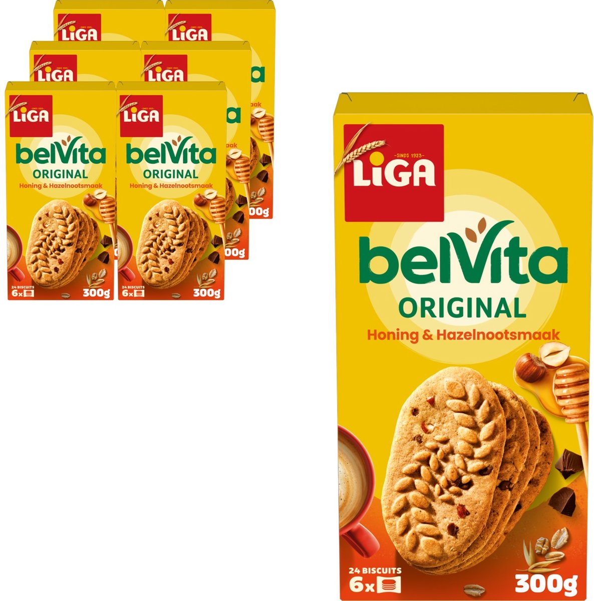 Liga Belvita Kekse Honig Haselnuss - Dose 6 x 300g - Keks - Kekse für unterwegs oder bei der Arbeit und im Büro