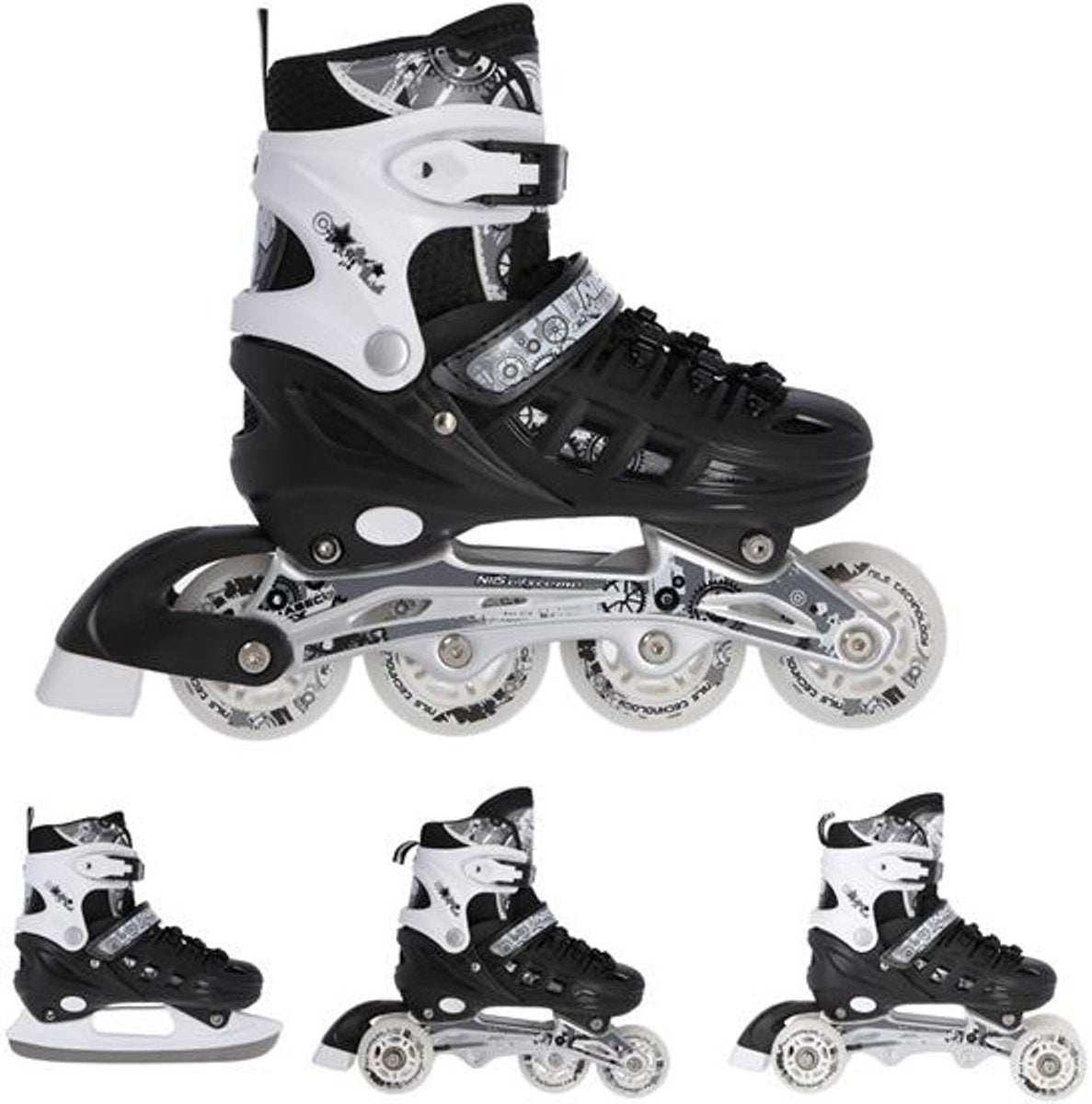 Nils Extreme NH10905 – 4-in-1-Rollschuhe – verstellbar – Schwarz