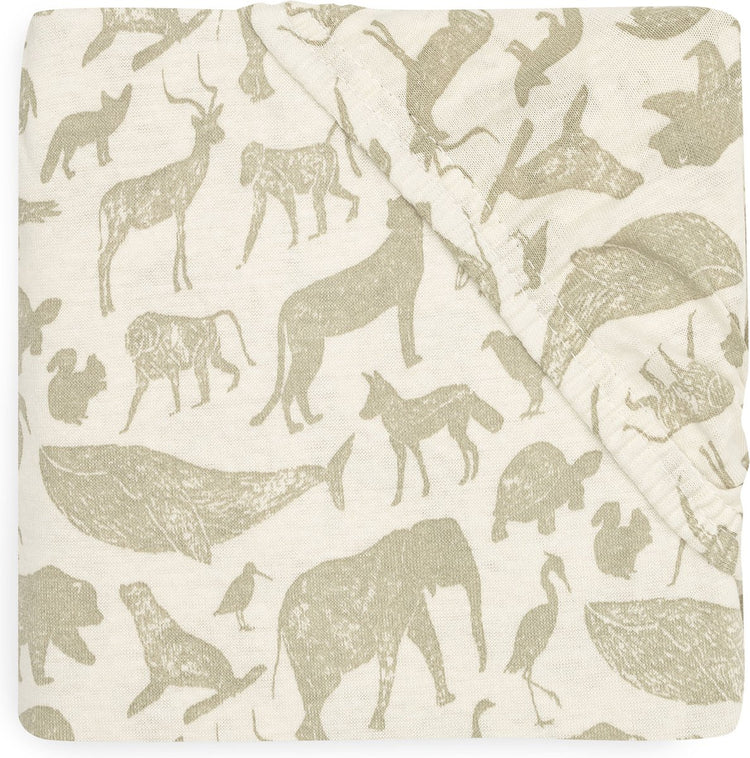 Jollein - Spannbettlaken Jersey 40 50x80 90cm - Wiege, Bett, Babybett - Tiere - Olivgrün