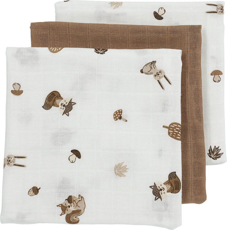 Meyco hydrophile Baby-Waldtiere-Tücher – 3er-Pack – Toffee – 70 x 70 cm