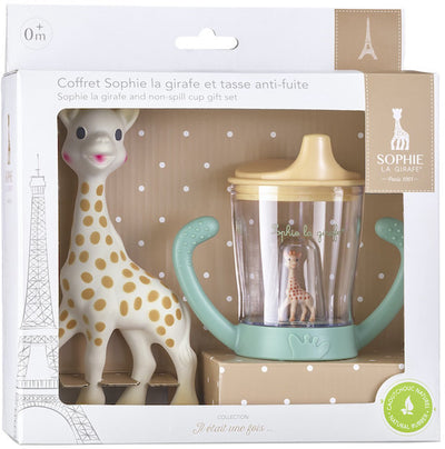 Geschenkset „Sophie die Giraffe“ – und auslaufsicherer Becher mit Maskottchen – Baby-Geschenkset