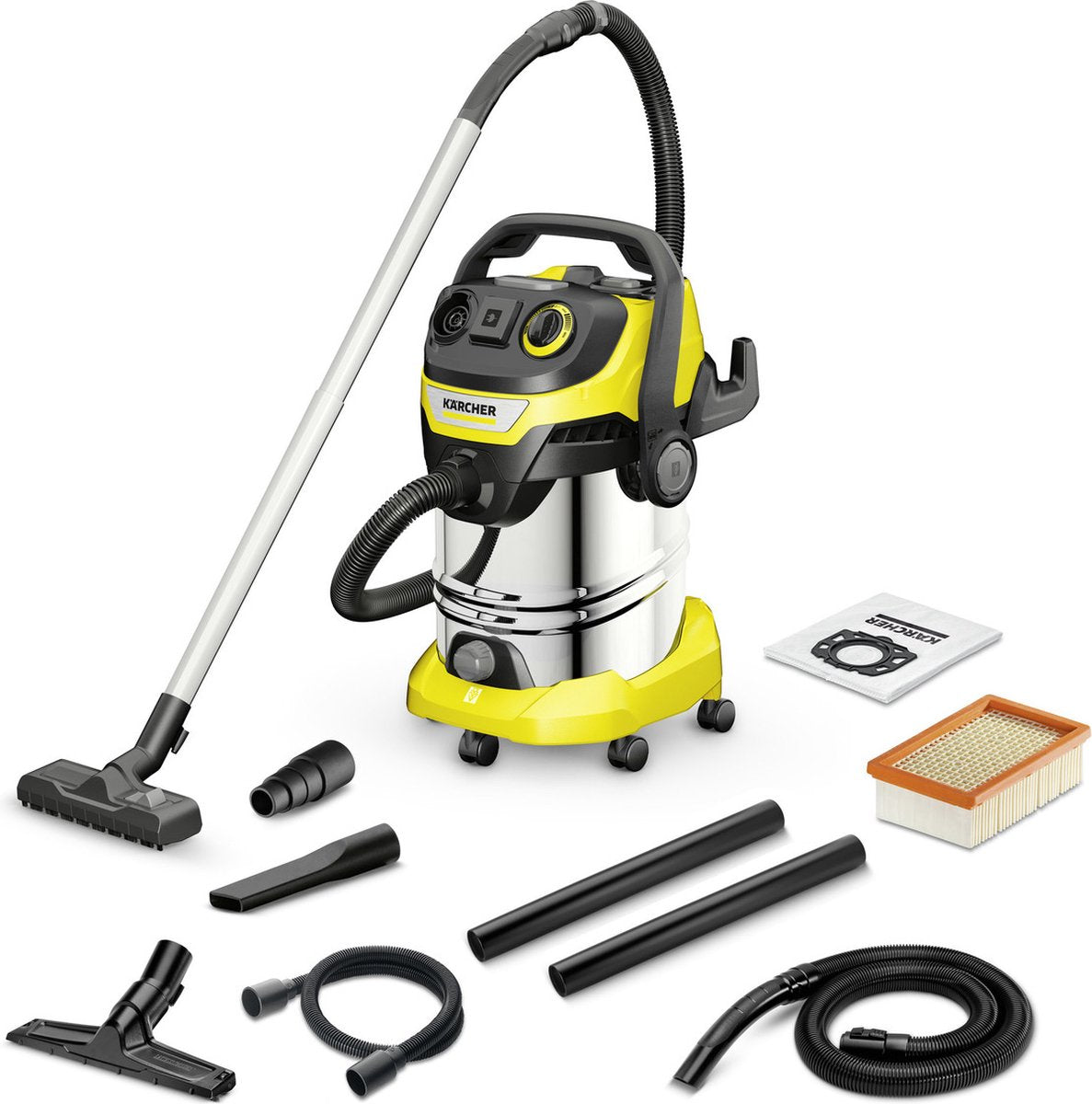 Kärcher WD 6 P S V-308 22 t Renovierung – 1300 W – 30 Liter – Renovierungsset – integrierte Steckdose – Edelstahl-Saugrohre – Ablassschraube – Edelstahlbehälter – Flachfilter