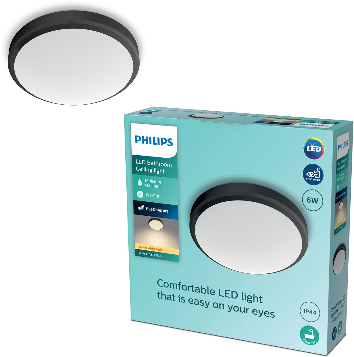 Philips LED Philips Doris Badezimmer-Deckenleuchte – Schwarz – klein – 6 W