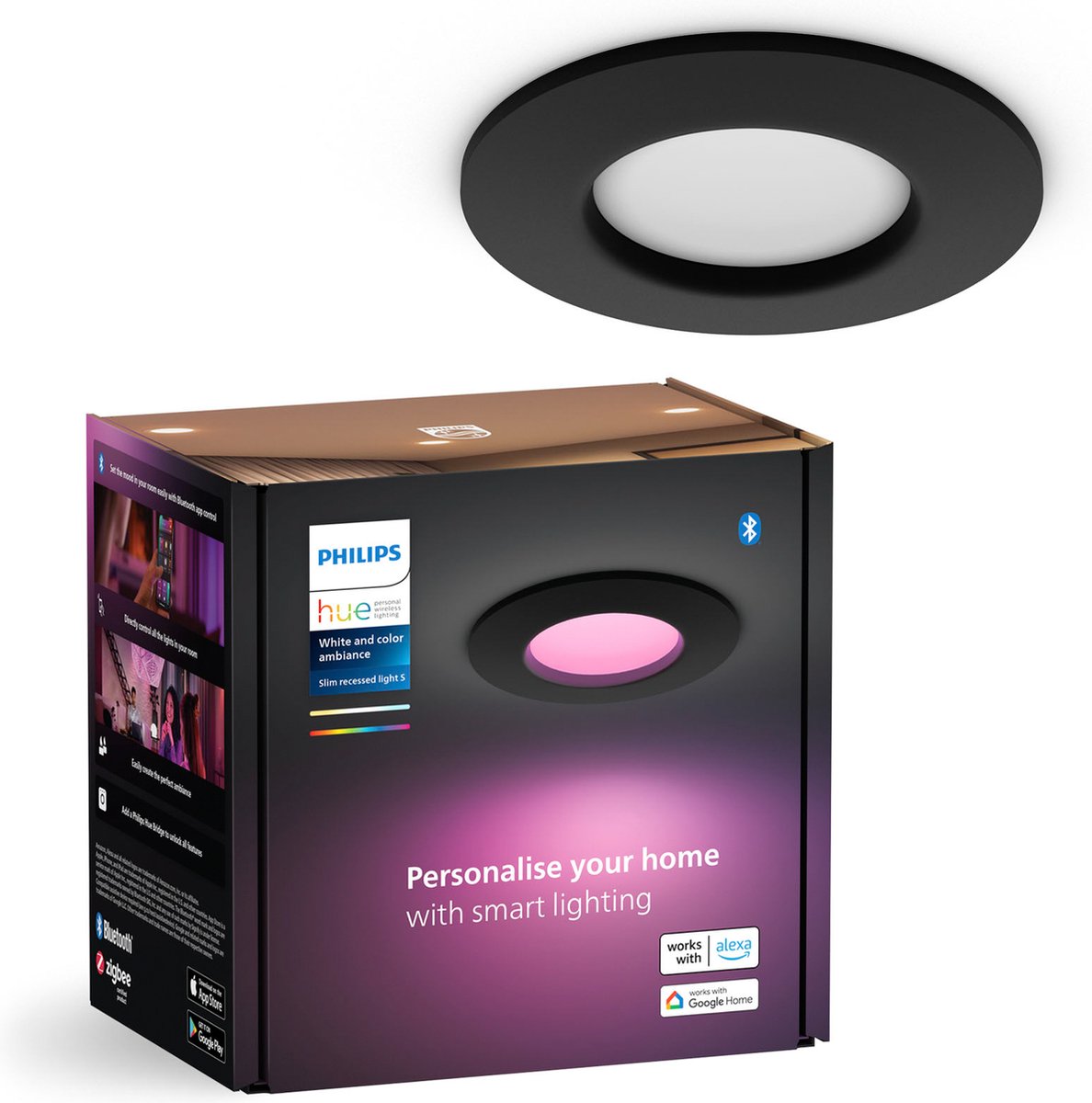 Philips Hue Inbouwspot Dun - Weiß und farbiges Licht - ø90mm - Schwarz