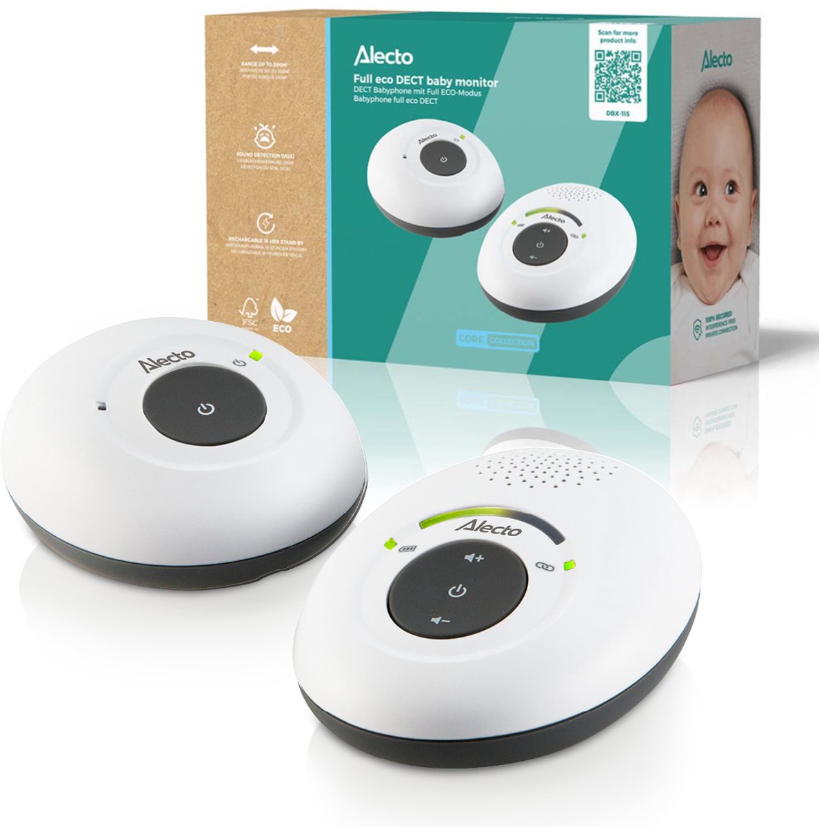Alecto DBX-115 – Full-Eco-DECT-Babyphone – Weiß-Anthrazit