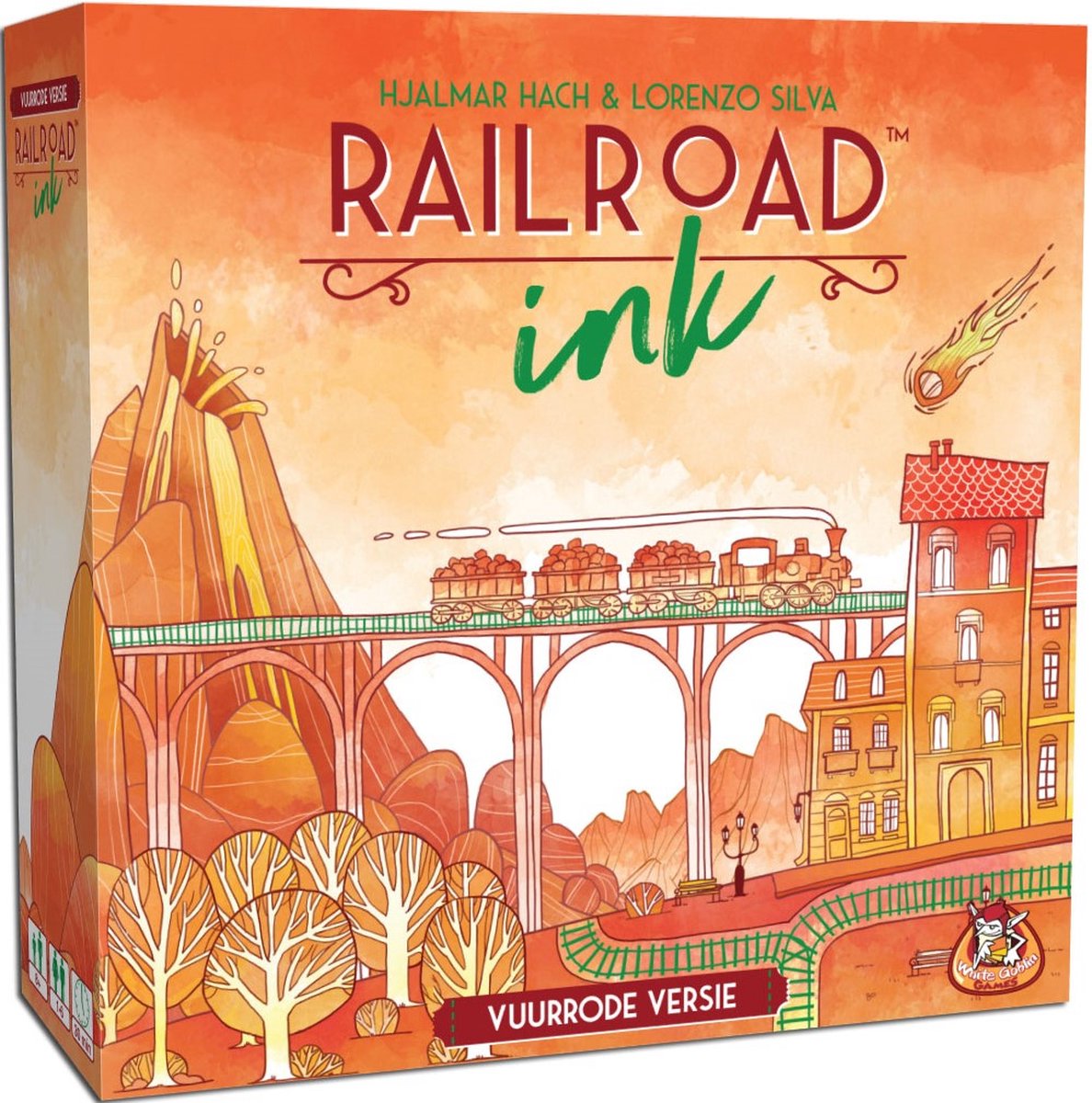White Goblin Games Railroad Ink – Würfelspiel in feuerroter Version