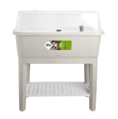 Elho Noa Anzuchttisch 80 – Anzuchtbox auf Beinen mit Deckel – Wasserreservoir – ø 78,5 x H 34,2 cm – warmes Grau
