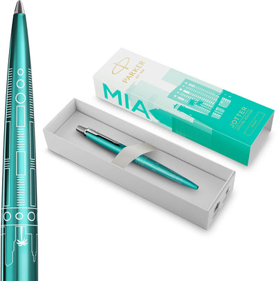 Parker Jotter-Kugelschreiber | Sonderausgabe | Miami-Türkis mit Chromdetail | mittlere Feder | blaue Tinte | Geschenkverpackung