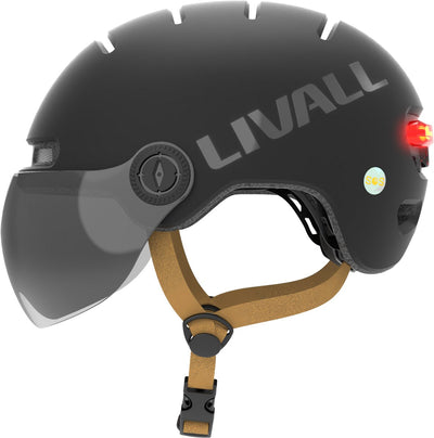 Livall l23 schwarz M Größe Typ-C Smart Fahrradhelm mit LED-Beleuchtung und abnehmbarem Visier, NTA8776 zertifiziert für E-Bikes, Fahrradhelm mit Sturzerkennung für Erwachsene (Männer und Frauen), geeignet für E-Bike, Roller und Skateboard.