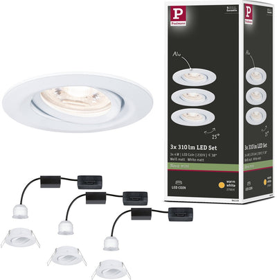 Paulmann LED Einbauleuchte Nova Mini Coin Basisset schwenkbar rund 66 mm 15° Coin 3x4W 3x310lm 230V 2700K weiß matt