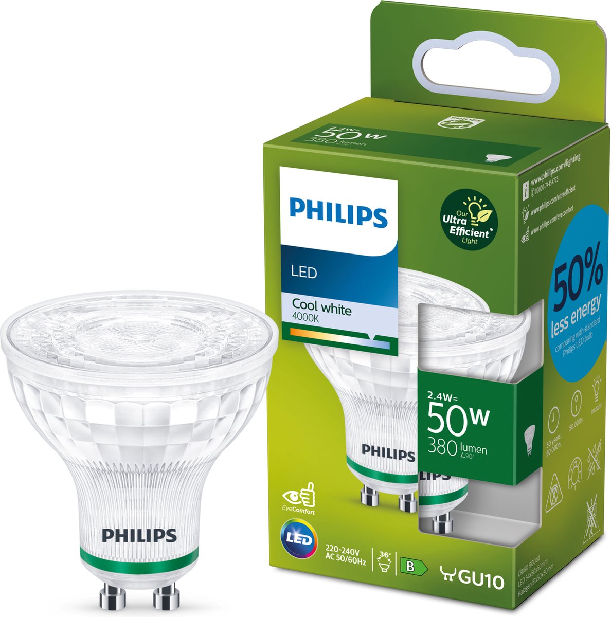 Philips LED Ultraeffizienter LED-Spot von Philips – 50 W – Gu10 – kaltweißes Licht