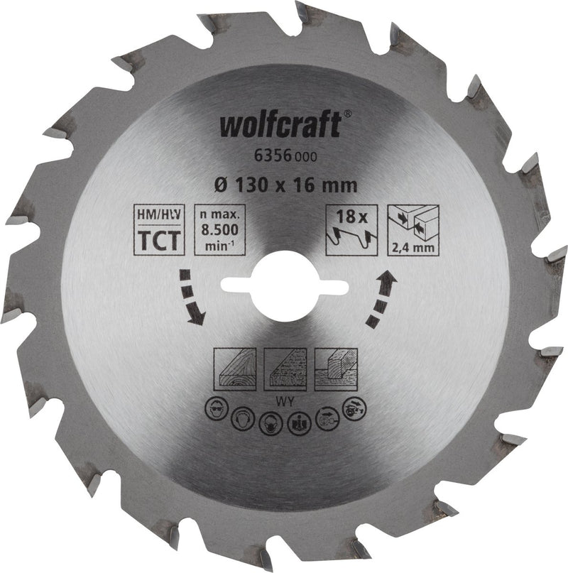 Wolfcraft - Kreissägeblatt 130x16mm - 18 Zähne - Sägeblatt für Kreissäge - Serie grün - 6356000
