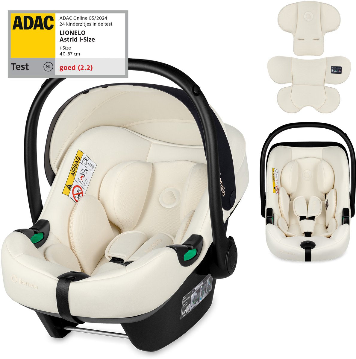 Lionelo Astrid i-Size-Autositz – ADAC 5-Sterne – 40–87 cm – RWF – Memory-Schaum – verstellbare Kopfstütze (7 cm) – Holmbergs-Gurte – kompatibel mit Kinderwagen mit Isofix-Basis – i-Size-Standard – lichtecht