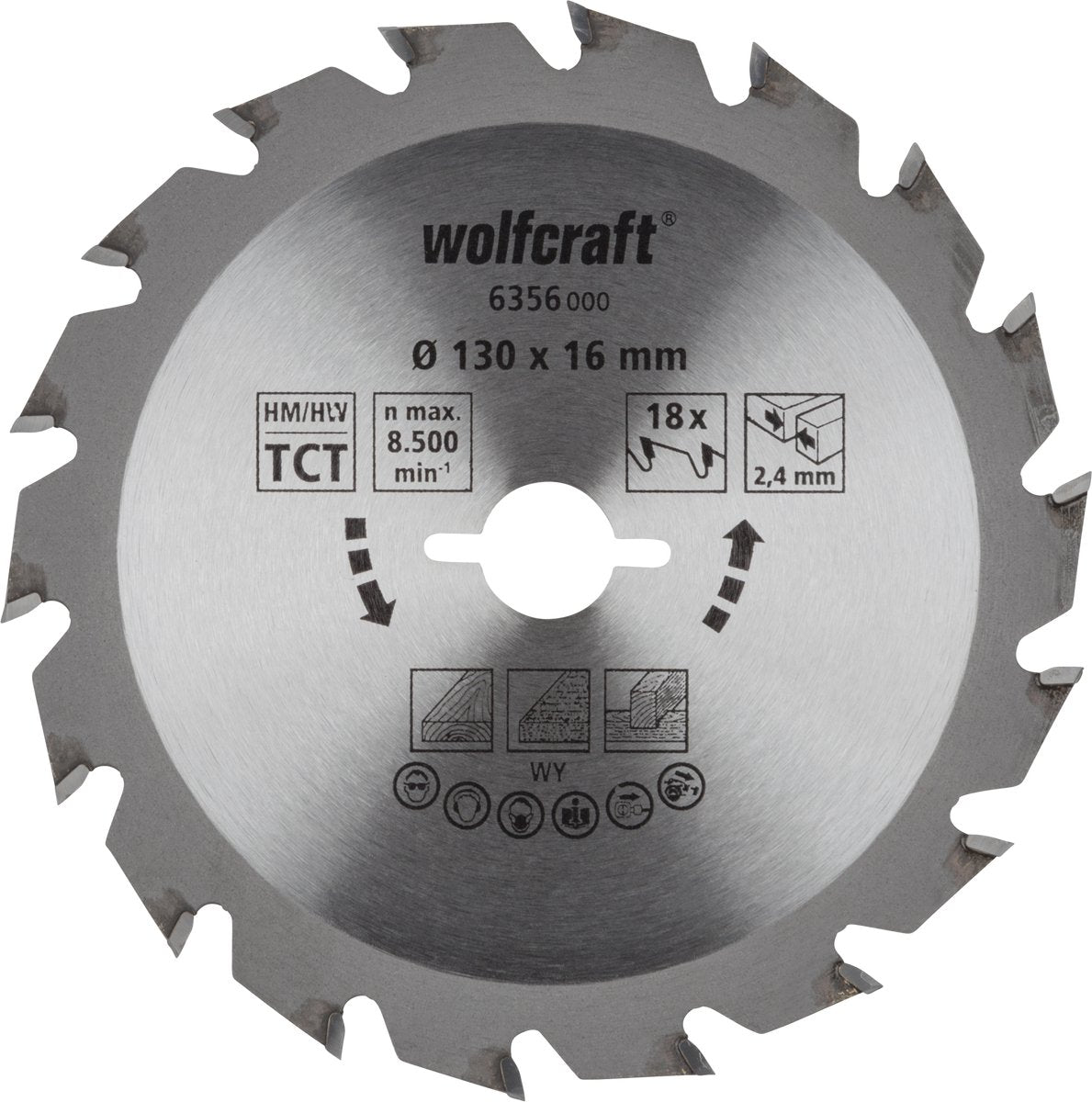 Wolfcraft - Kreissägeblatt 130x16mm - 18 Zähne - Sägeblatt für Kreissäge - Serie grün - 6356000