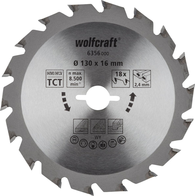 Wolfcraft - Kreissägeblatt 130x16mm - 18 Zähne - Sägeblatt für Kreissäge - Serie grün - 6356000
