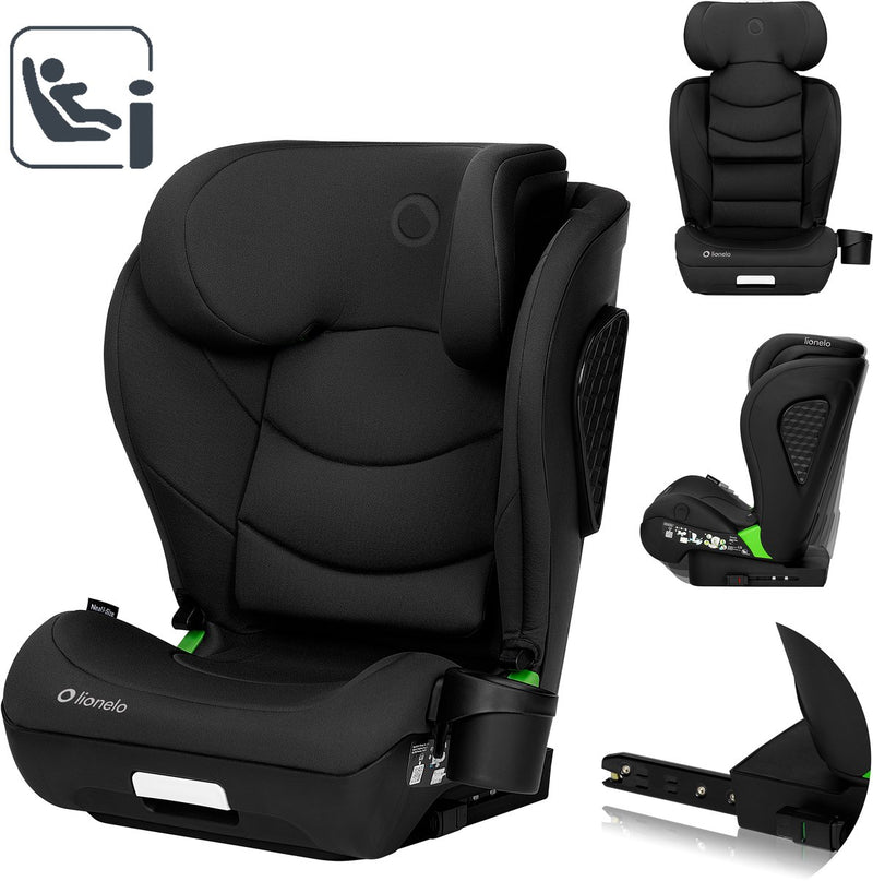 Lionelo Neal i-size – Autositz 100–150 cm – ISOFIX oder Autosicherheitsgurt – verstellbare Kopfstütze (10 Positionen) – neigbare Rückenlehne (4 Positionen) – Seitenaufprallschutz – Getränkehalter – EPP-EPS-Schaum – abnehmbarer Bezug – bequem, universell