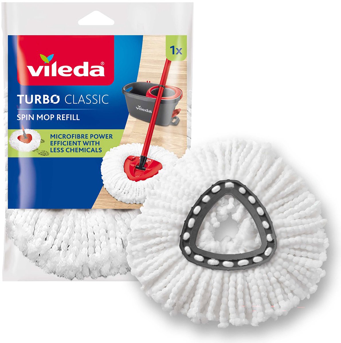 Vileda Turbo Classic 100 % Mikrofaser-Ersatz – 1 pro Packung – für alle Zentrifugensysteme geeignet – für Hartböden