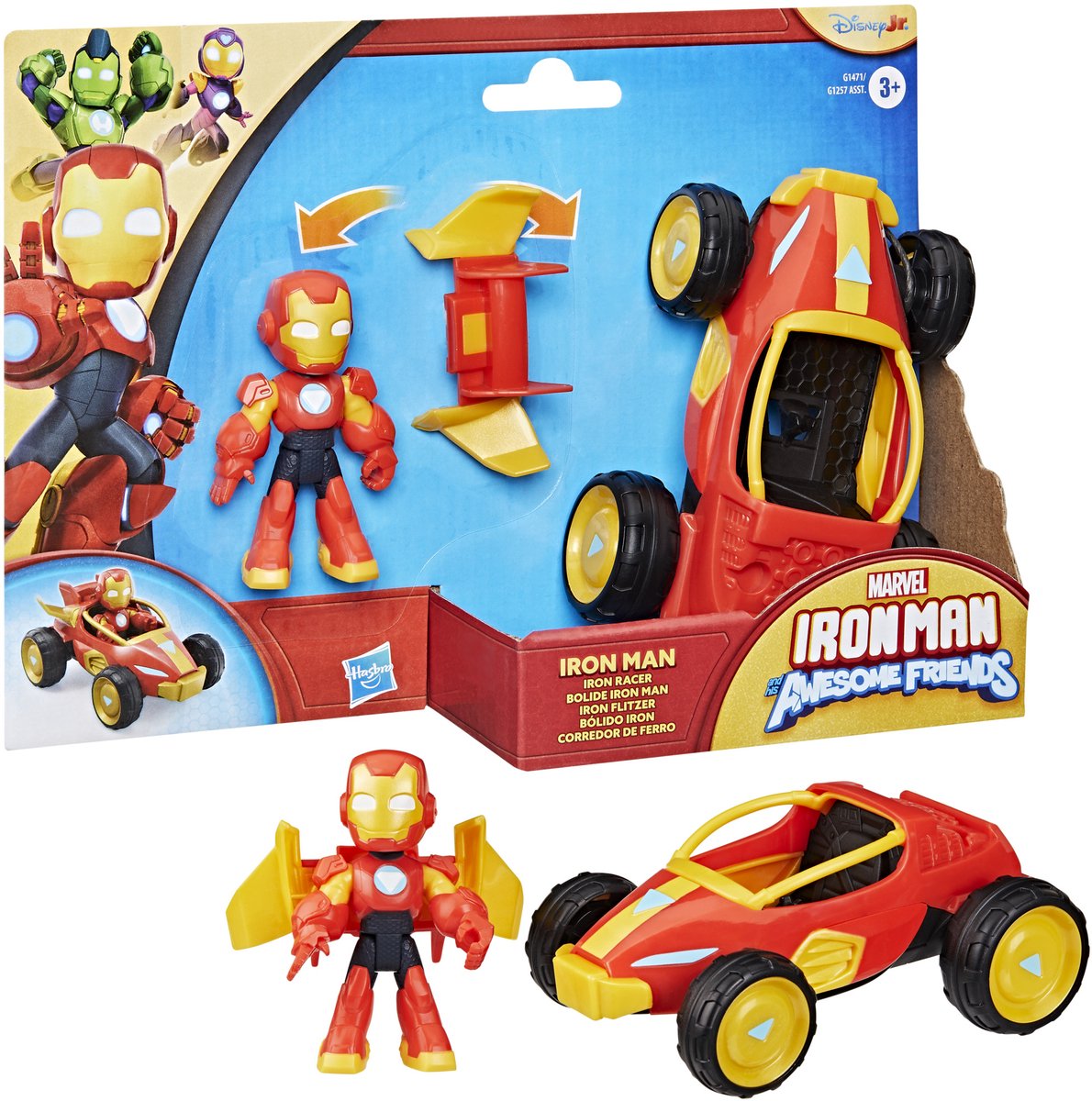 Hasbro Marvel Iron Man und seine tollen Freunde: Iron Racer, Actionfigur und Spielzeugfahrzeug