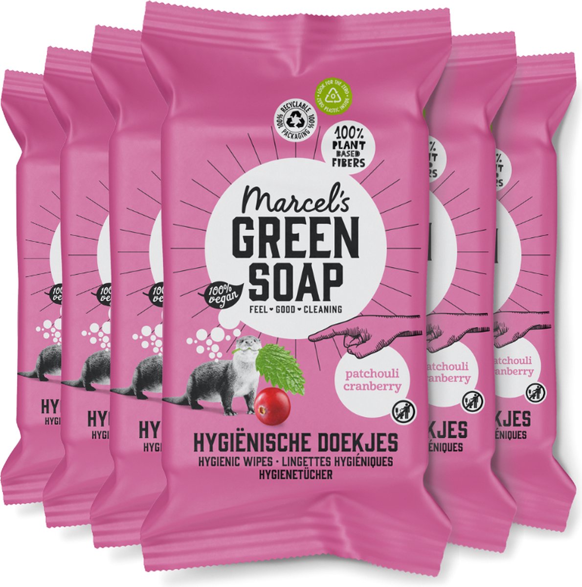 Marcel's grüne Seifenreinigungstücher – Patchouli Cranberry – 6 x 60 Stück