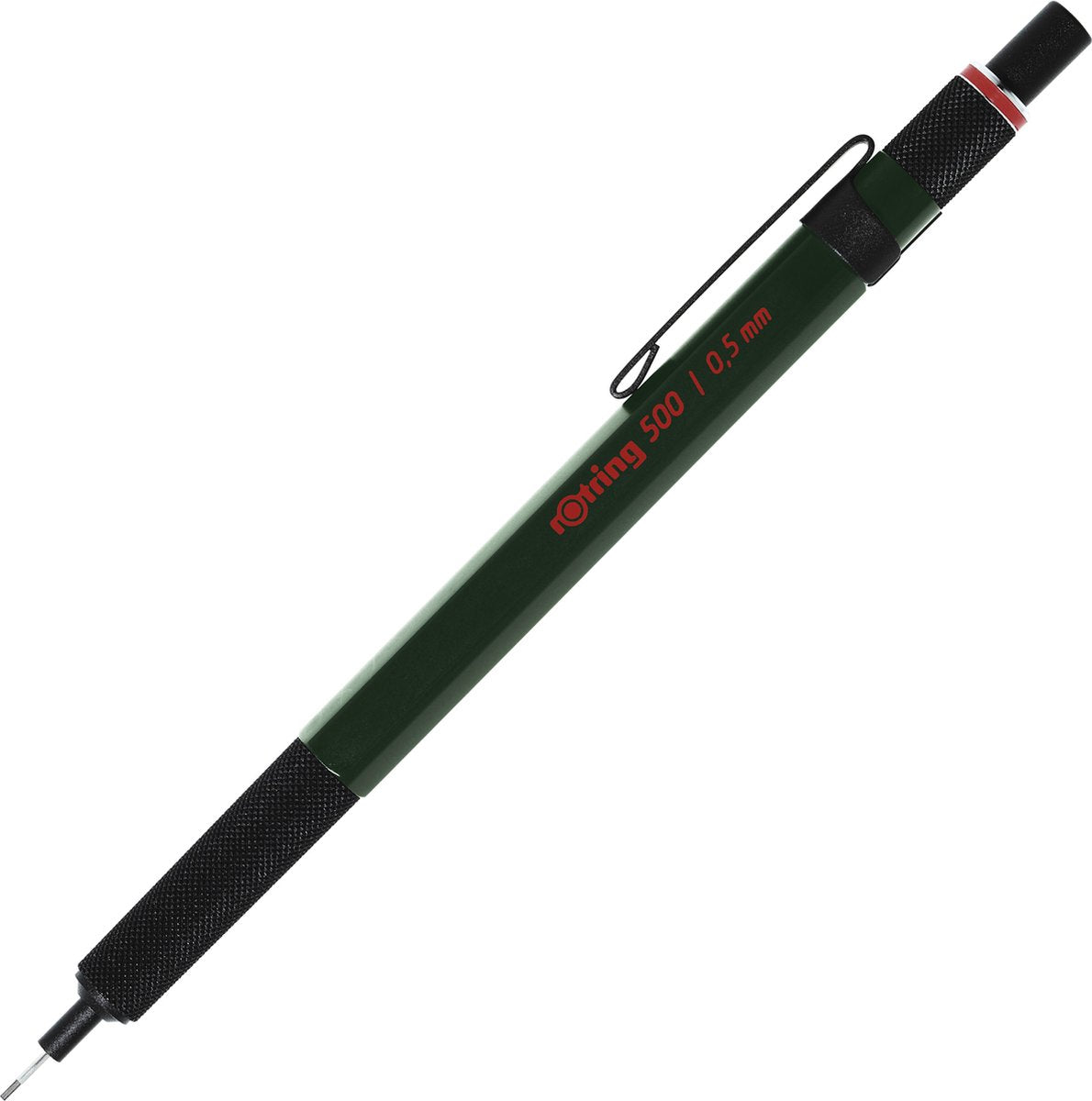 Rotring 500 Druckbleistift – HB – 0,5 mm – grüner sechseckiger Kunststoffkörper und rutschfester strukturierter Metallgriff