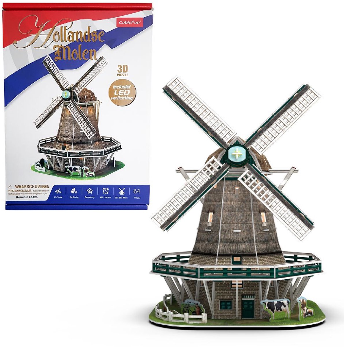Kubische lustige 3D-Puzzlemühle LED - 65-tlg.