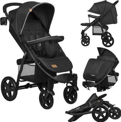 Lionelo Buggy Annet Plus – leicht faltbar – große solide Räder mit Federung – inklusive Fußsack, Moskitonetz-Getränkehalter – verstellbare Rückenlehne, Fußstütze – Kinderwagen ab der Geburt bis 22 kg – Kinderwagen