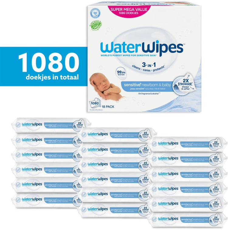 Waterwipes Babyfeuchttücher Bio – 18 x 60 Stück – 1080 Tücher