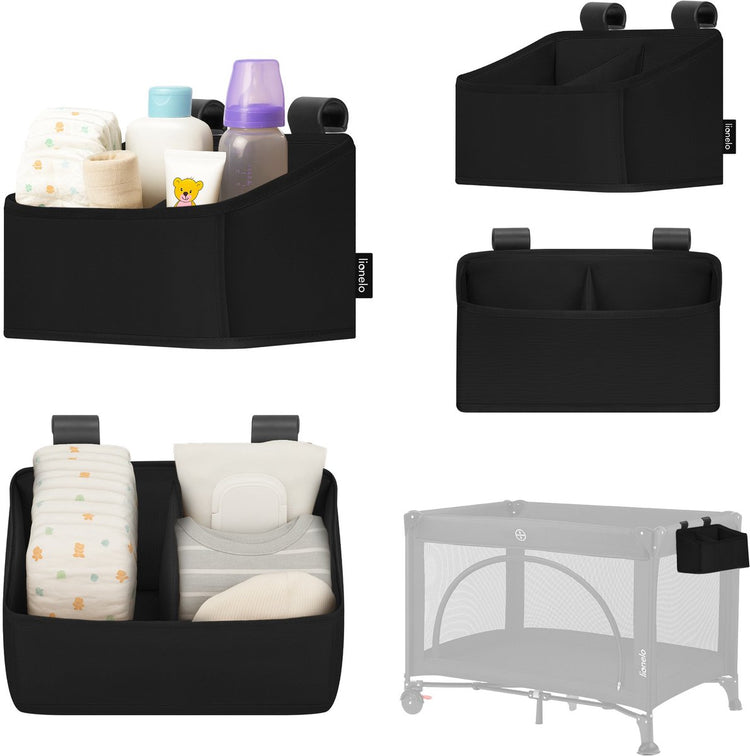 Lionelo Seitentasche klein – Nachttischtasche, Kinderbett-Organizer 26×12×15 cm – 2 Fächer für Windeln, Feuchttücher-Zubehör – für Reisebett, Beistellbox – verstärkt, tragbar, multifunktional