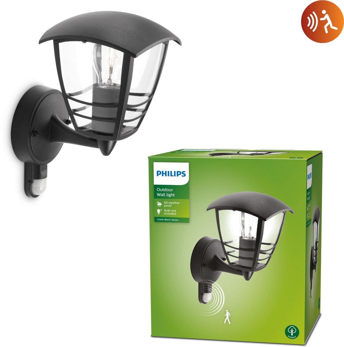 Philips LED Philips Creek Außenwandleuchte – mit Sensor – Schwarz