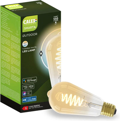 Calex Smart Outdoor Smart LED-Lampe – E27 – Smart ST64 Bluetooth Mesh-Glühbirne – RGB und warmweißes Licht – Gold – 7 W
