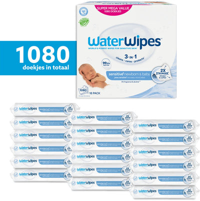Waterwipes Babyfeuchttücher Bio – 18 x 60 Stück – 1080 Tücher