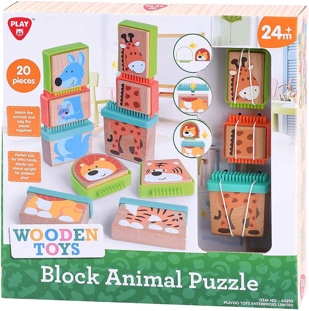 Spielen Sie Holzblock -Puzzle -Tiere, 20dlg.