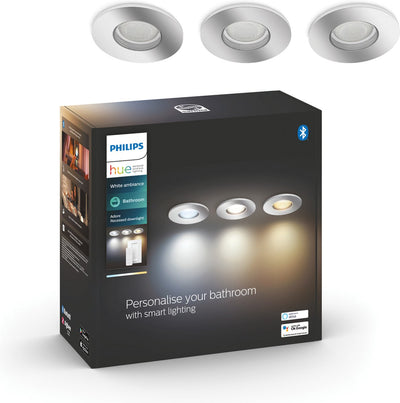 Philips Hue Adore Badezimmer-Einbaustrahler – warmes bis kaltweißes Licht – 3er-Pack – 1 Dimmschalter – Chrom