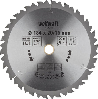 Wolfcraft - Kreissägeblatt 184x20 mm - 22 Zähne - braune Serie - 6646000