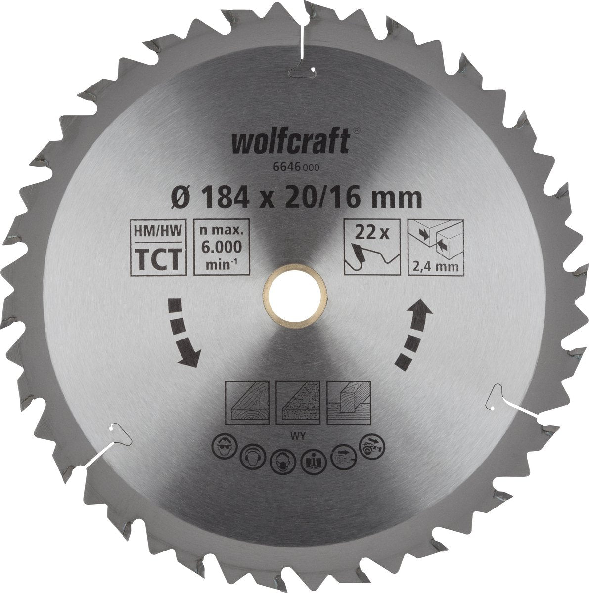Wolfcraft - Kreissägeblatt 184x20 mm - 22 Zähne - braune Serie - 6646000