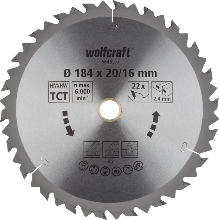 Wolfcraft - Kreissägeblatt 184x20 mm - 22 Zähne - braune Serie - 6646000