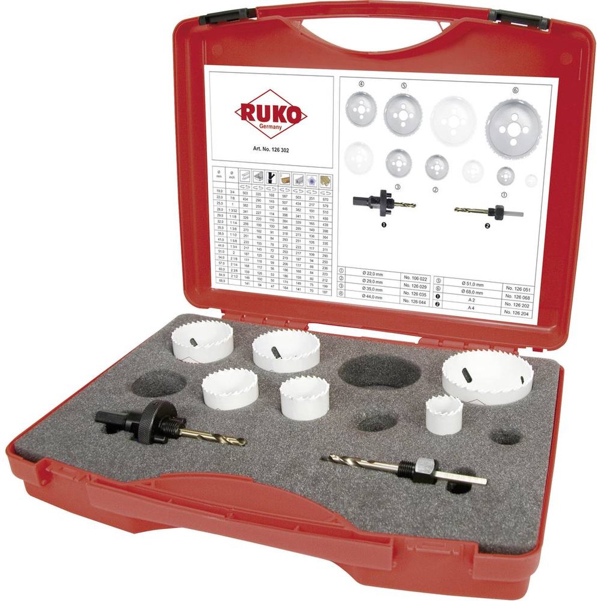 Ruko 126302 Lochsägen-Set 8-teilig 22 mm, 29 mm, 35 mm, 44 mm, 51 mm, 68 mm Kobalt 1 Set(s)