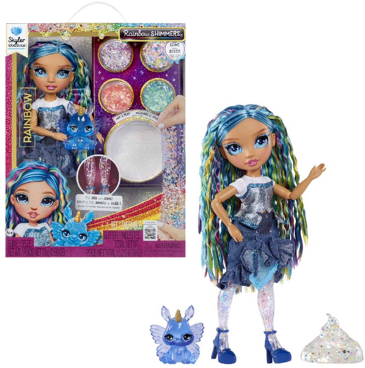 Mga Entertainment Rainbow High Rainbow schimmert mit Schleim, Modepuppe Skyler (blau)