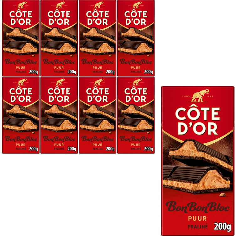 Côte d'or Bonbonbloc Schokoriegel reine Praline 8 x 200g - Schokotafeln - Geschenk Frauen oder Männer zum Geburtstag - Vorrat
