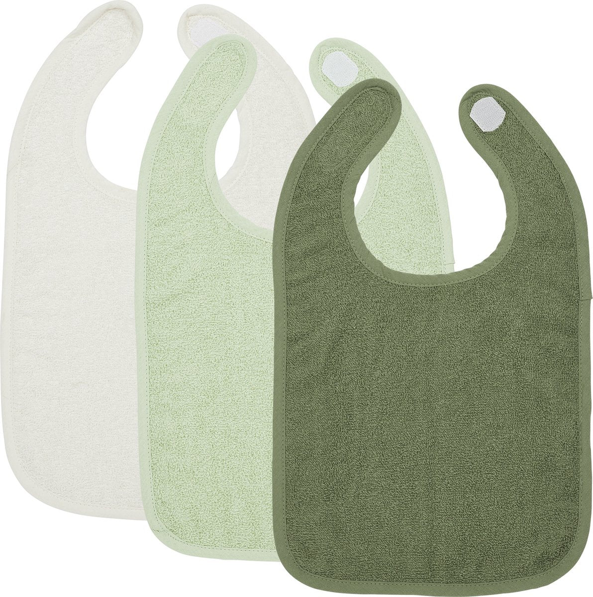 Meyco Baby-Uni-Lätzchen – 3er-Pack – Frottee – gebrochenes Weiß, sanftes Grün, Waldgrün