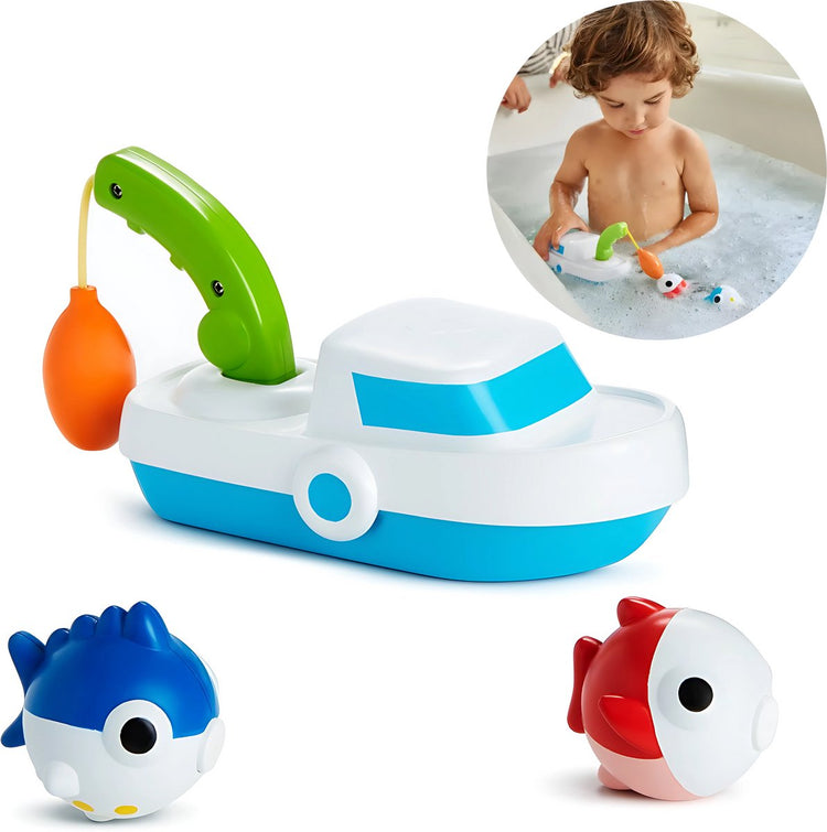 Munchkin-Badespielzeug – Hochseefischerboot – Angelbohrer mit abnehmbarer Angelrute – magnetisches Angeln – interaktives Badespielzeug