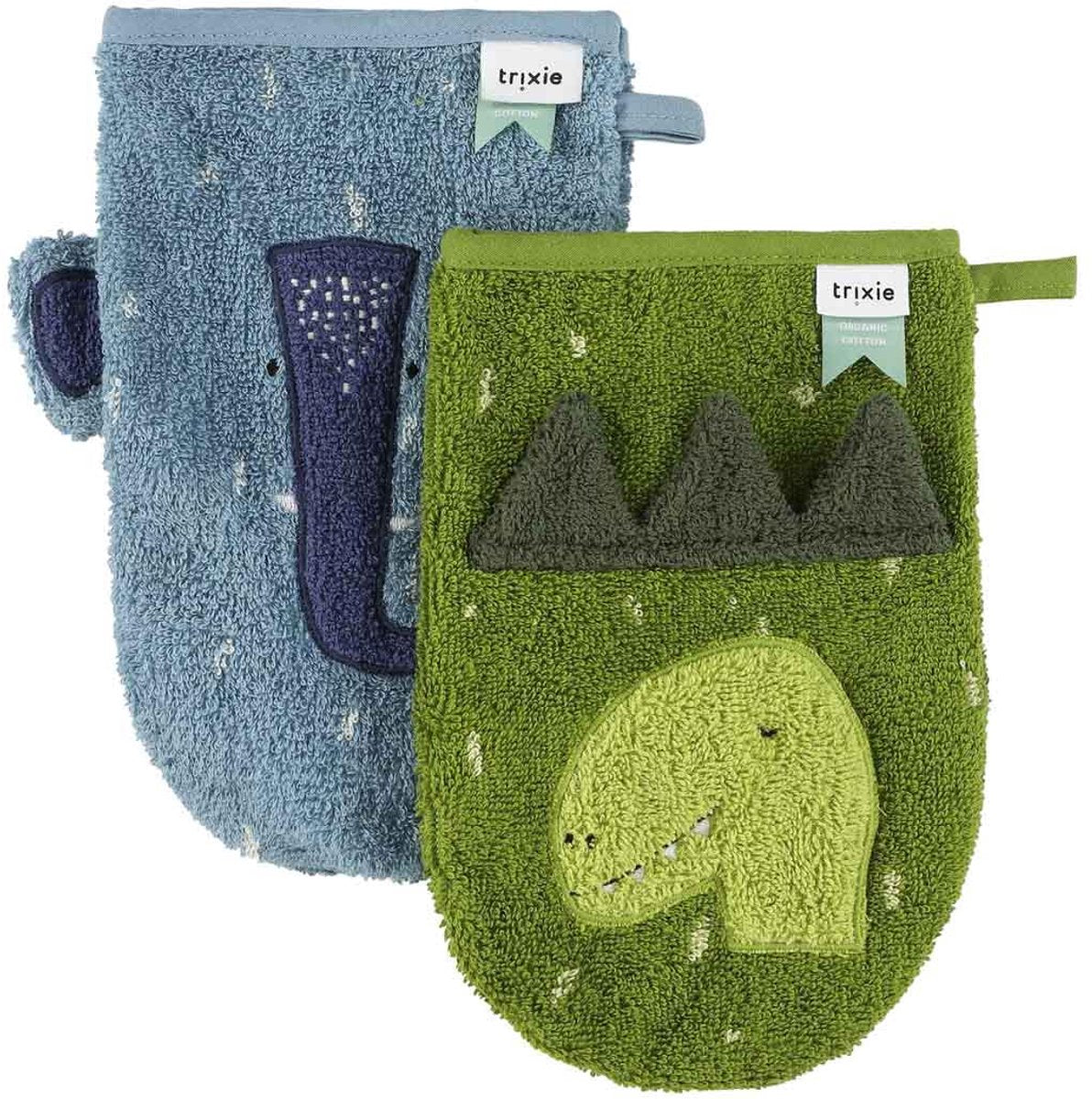 Trixie Waschlappen 2er-Pack | Herr. Dino - Frau. Elefant