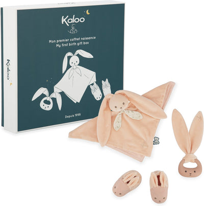 Kaloo Geschenkbox zur Geburt – Baby-Geschenkset blau – Kuscheltuch, Beißring, Schühchen.