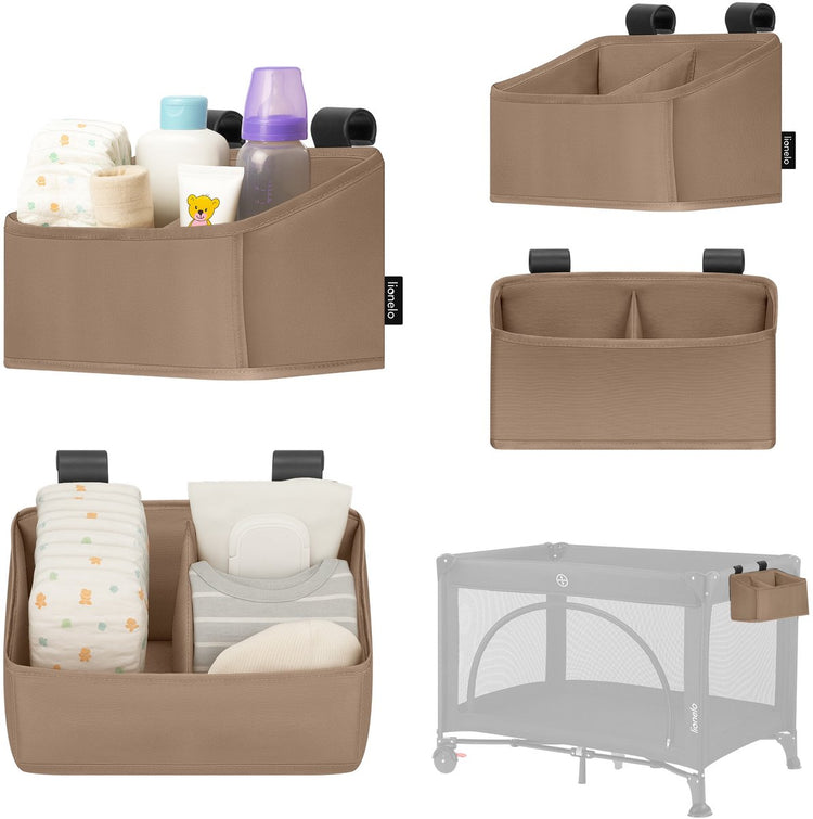 Lionelo Seitentasche klein – Nachttischtasche, Kinderbett-Organizer 26×12×15 cm – 2 Fächer für Windeln, Feuchttücher-Zubehör – für Reisebett, Beistellbox – verstärkt, tragbar, multifunktional
