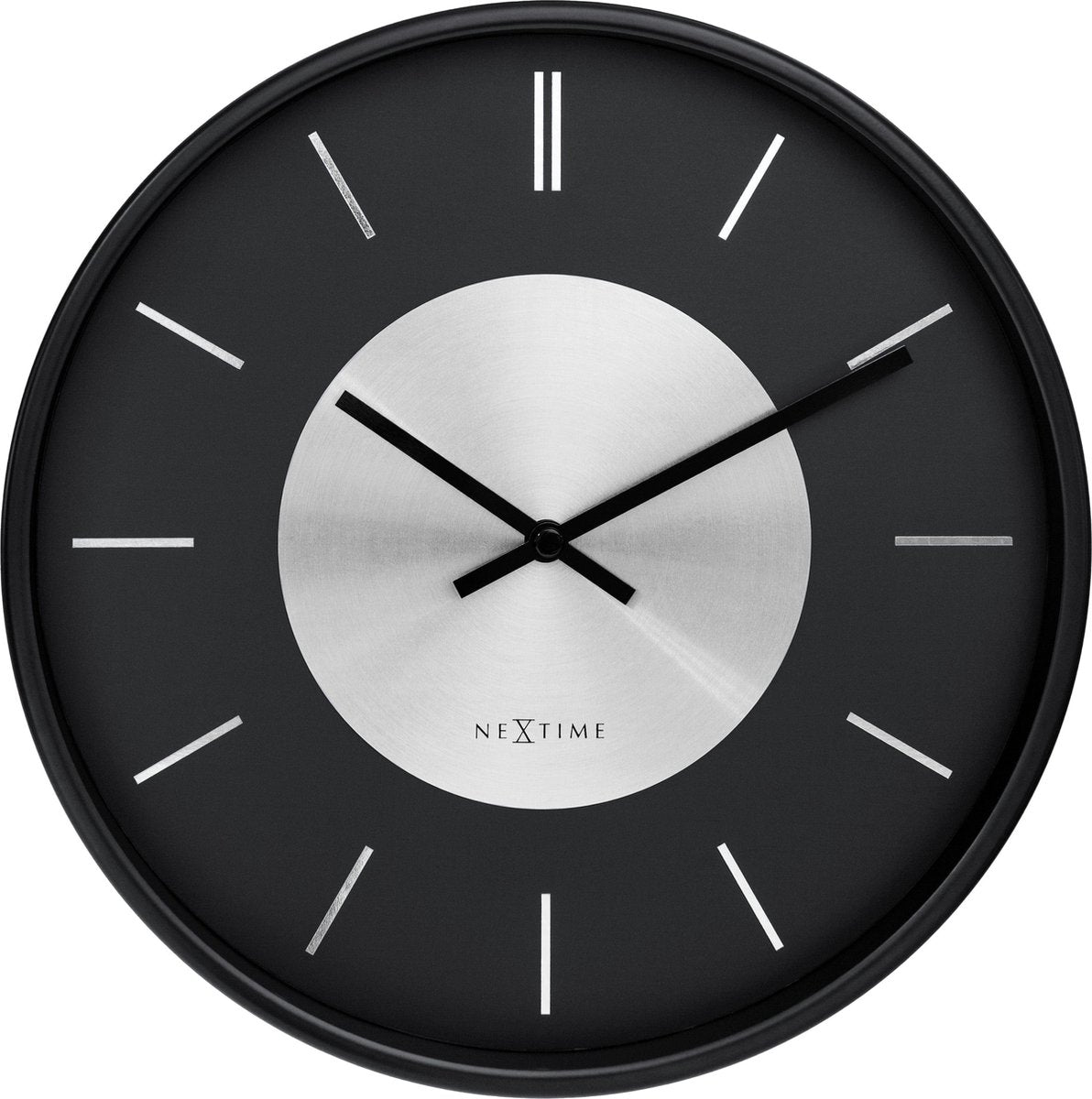 Nexttime Retro II – Wanduhr – 25 cm – Metall – Schwarz Silber – geräuschlos